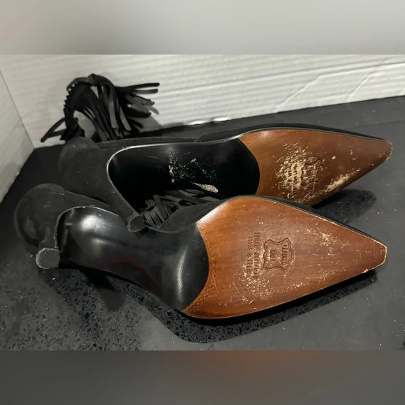 Stuart Weitzman Fringelica Suede velvet Point Toe  Pump holidays fringe boho - Picture 4 of 5